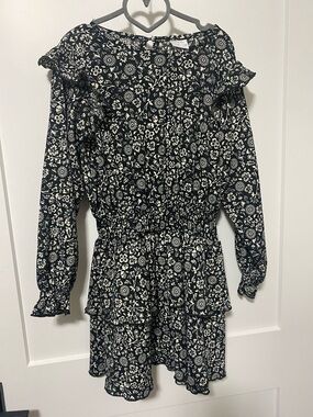 Zara Kids Black & White Floral Ruffle Tiered Dress